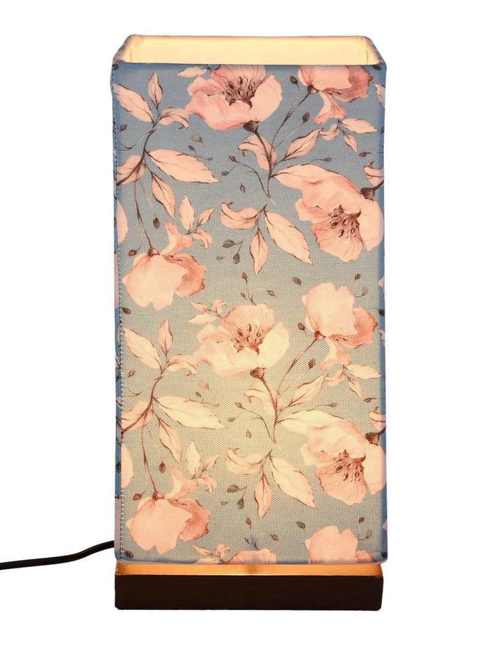 Turquoise Floral Lamp with Wooden Base - Ouch Cart