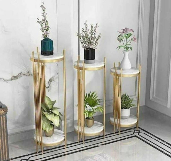 Two - Tier Marble Top Pot Stand Set. - Ouch Cart