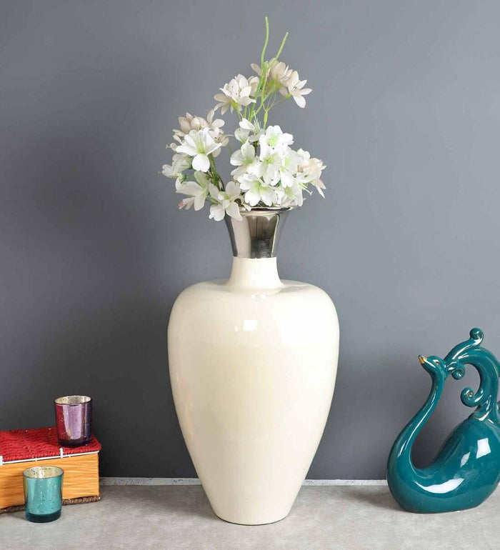 Urn Deidra Fawn White & Brass Vase Finger Painted Enamel, - Ouch Cart