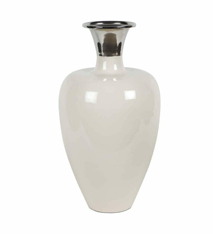 Urn Deidra Fawn White & Brass Vase Finger Painted Enamel, - Ouch Cart
