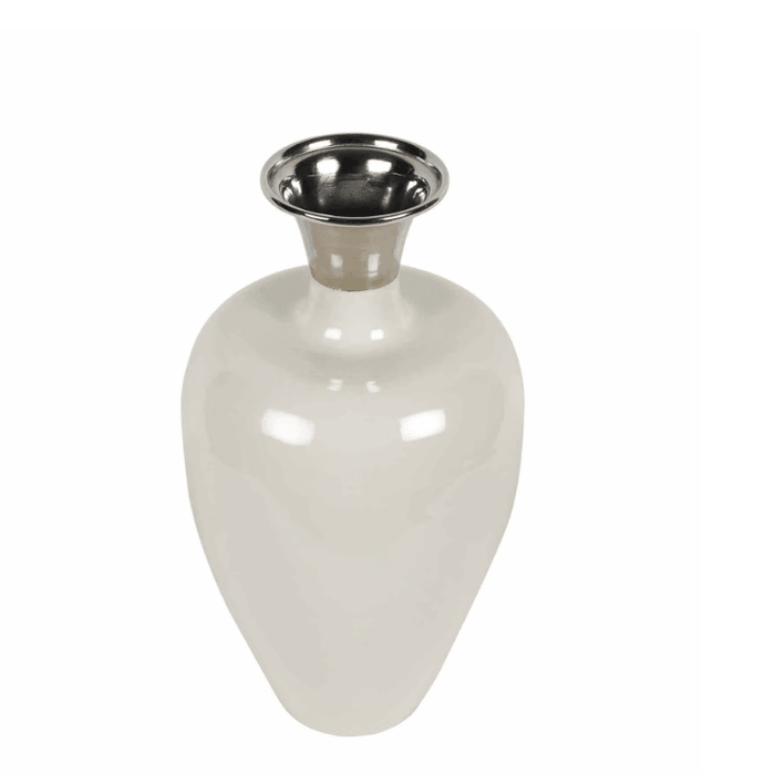 Urn Deidra Fawn White & Brass Vase Finger Painted Enamel, - Ouch Cart