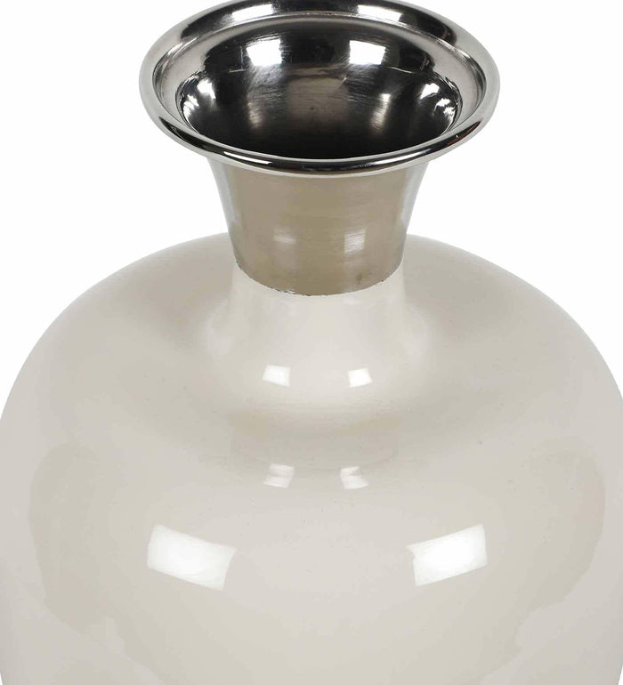 Urn Deidra Fawn White & Brass Vase Finger Painted Enamel, - Ouch Cart