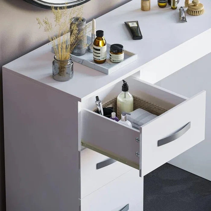 Vanity Desk Makeup Dressing Table 3 Drawers Brightness Adjustable for Women Girls Bedroom White - Ouch Cart
