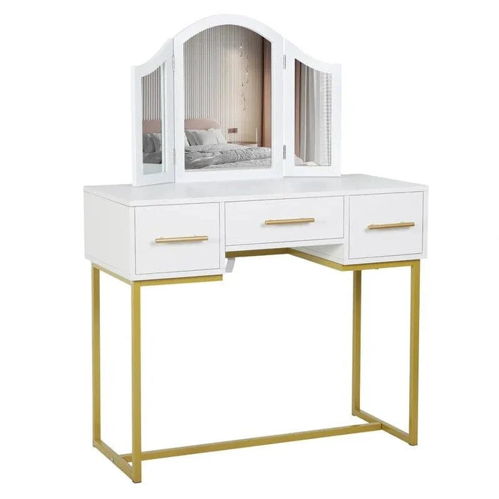 Vanity Desk, Makeup Vanity Desk with Mirror, Makeup Table and 3 Drawers, White - Ouch Cart