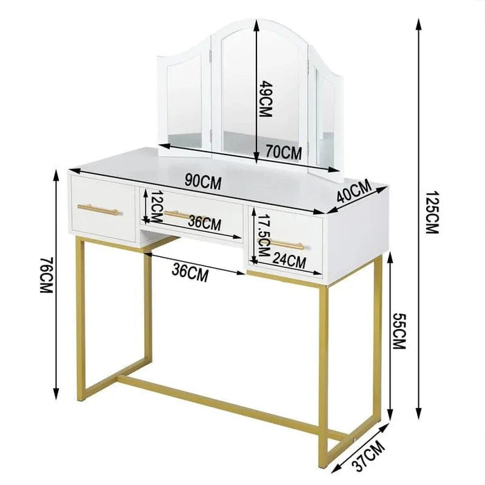 Vanity Desk, Makeup Vanity Desk with Mirror, Makeup Table and 3 Drawers, White - Ouch Cart