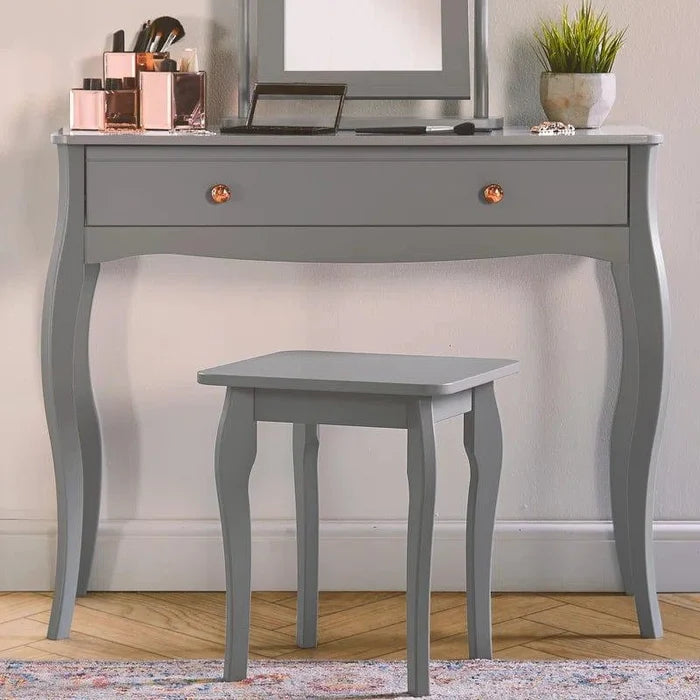 Vanity Desk with Mirror, Makeup Vanity with Storage Drawer, Grey Vanity Set Dressing Table for Bedroom - Ouch Cart