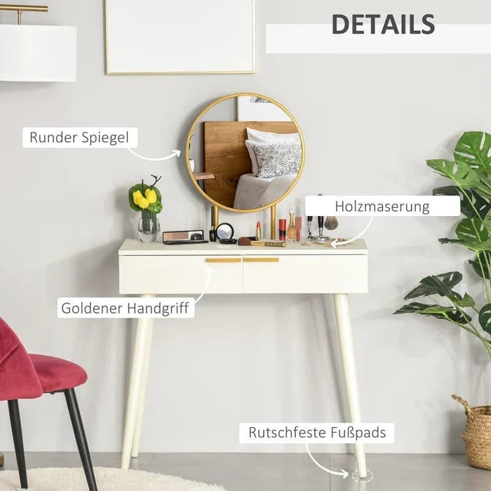 Vanity Desk,Makeup Vanity Desk with Mirror, Makeup Vanity Desk with Drawer, Adult Bedside Table Dressing Table,Brightness Adjustable Makeup Table for Bedroom Space - Ouch Cart
