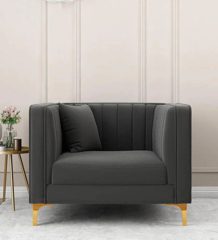 Velvet 1 Seater Sofa Dark Greycolour - Ouch Cart