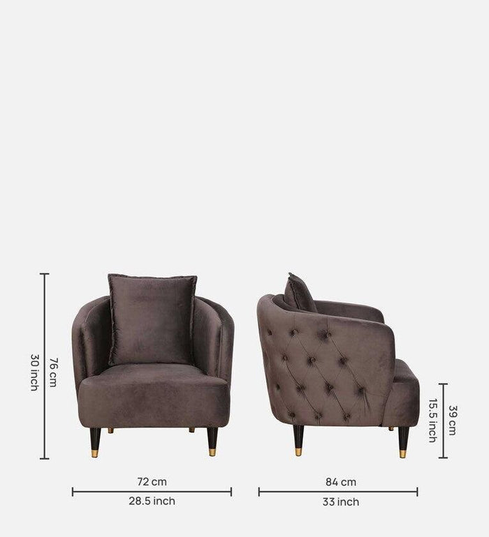 Velvet 1 Seater Sofa In Grey Colour - Ouch Cart