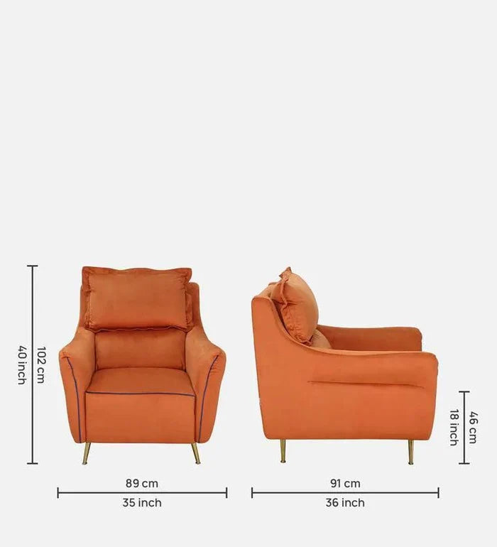 Velvet 1 Seater Sofa In Rust Colour - Ouch Cart