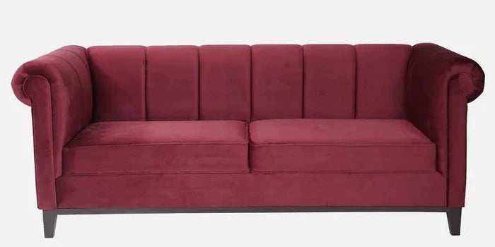 Velvet 3 Seater Sofa In Berry Red Colour - Ouch Cart