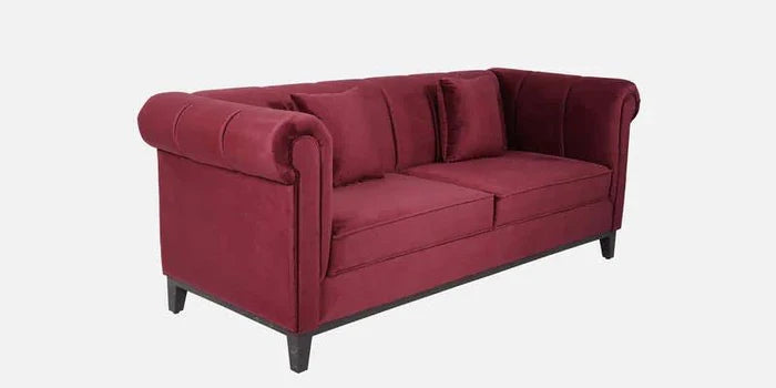 Velvet 3 Seater Sofa In Berry Red Colour - Ouch Cart