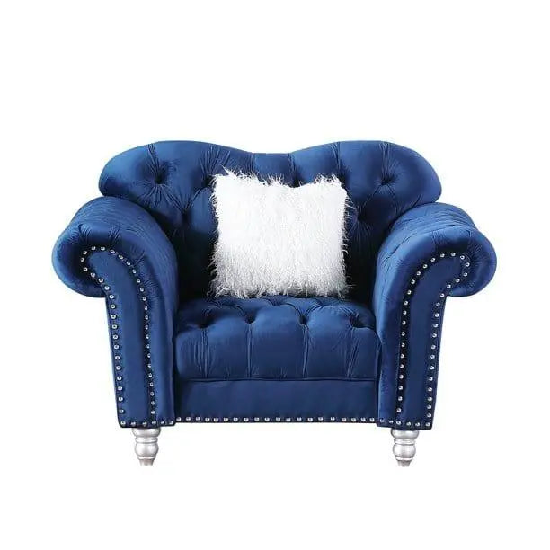 Velvet Living Room Chair Luxury Chesterfield Tufted Camel Back Armchair, Blue - Ouch Cart