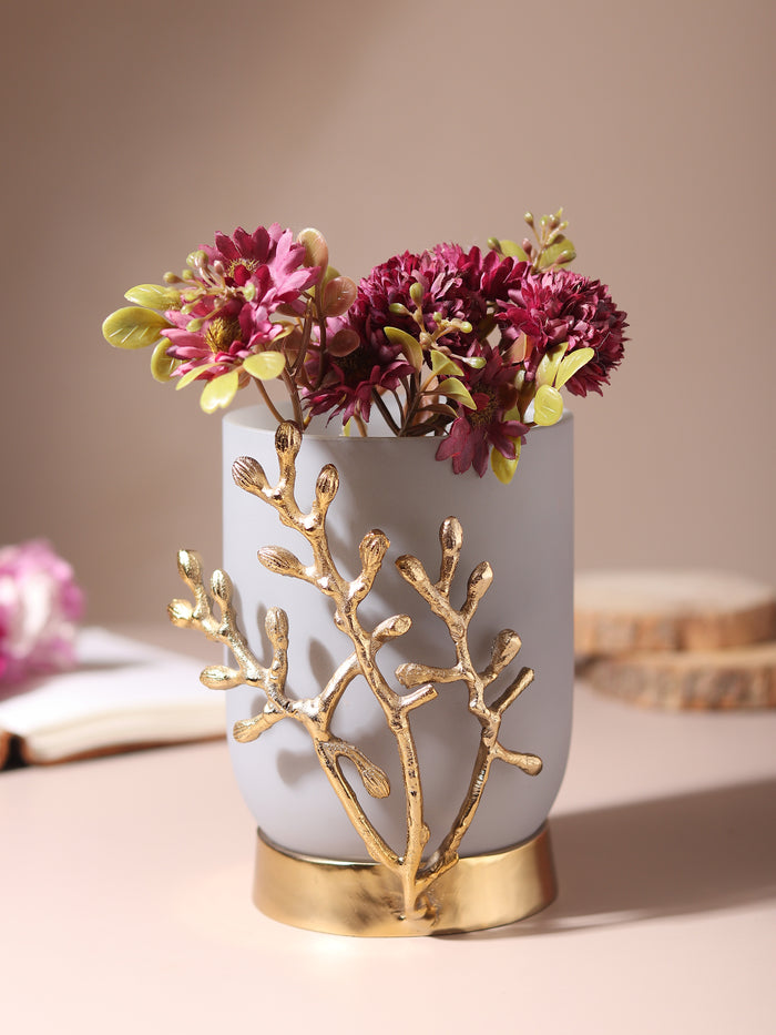 VinLux Glass Vase and Candle Holder in Grey & Gold  - OUCHCART