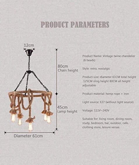 Vintage Hemp Rope Chandelier (Including Light Bulb) - Ouch Cart