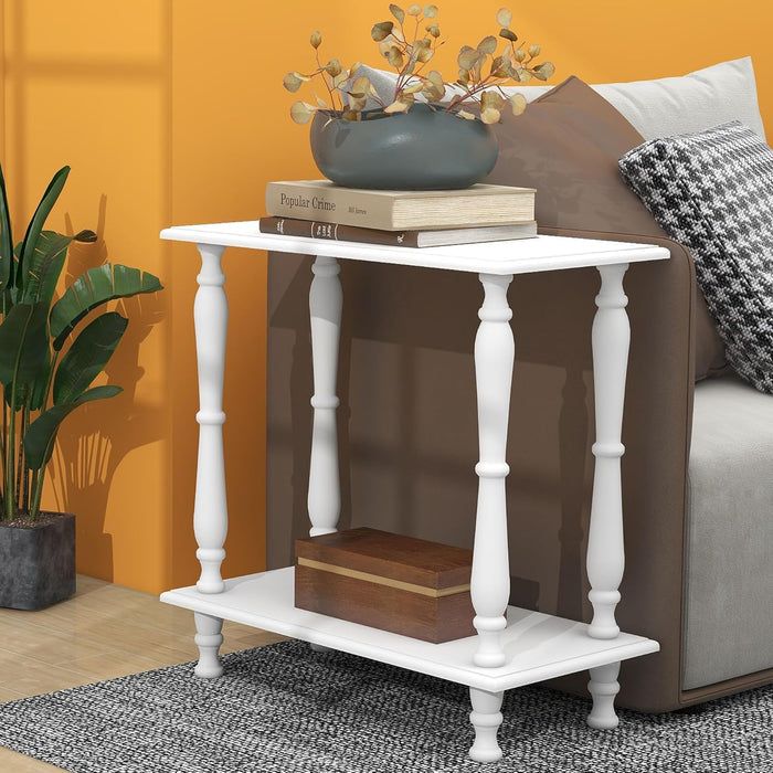 White 2-Tier Wooden Side Table - Ouch Cart