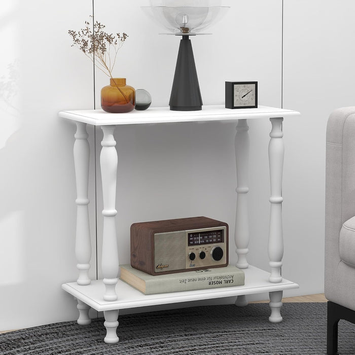 White 2-Tier Wooden Side Table - Ouch Cart
