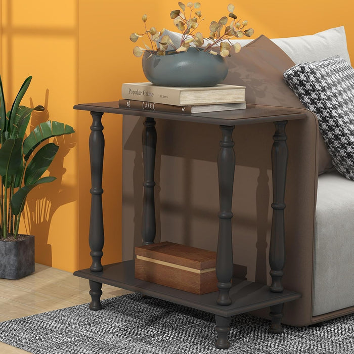 White 2-Tier Wooden Side Table - Ouch Cart