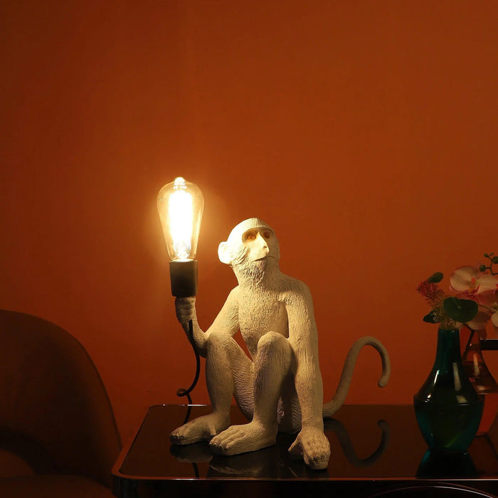 White fiberl Monkey Shape Table Lamp - Ouch Cart