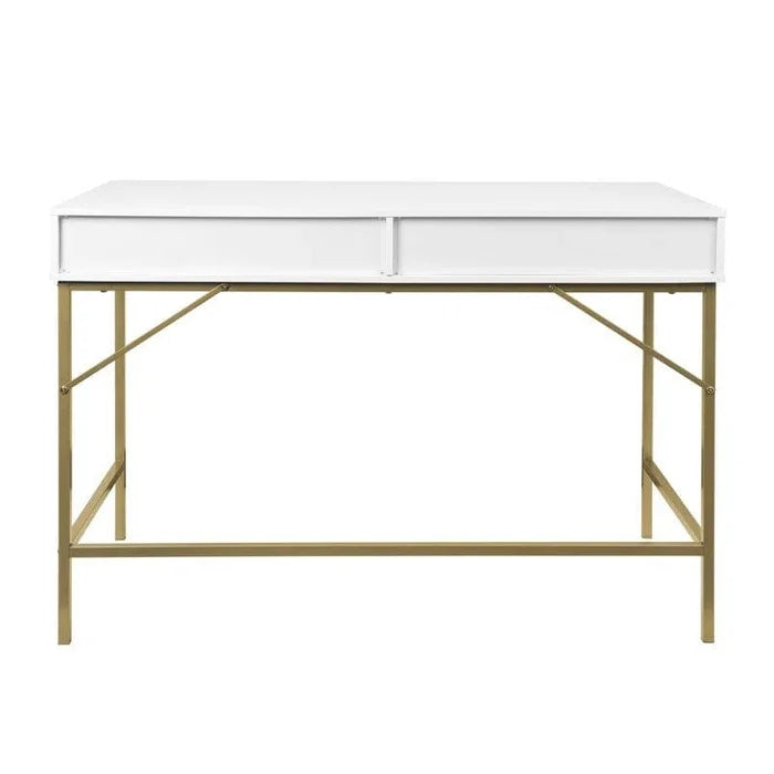 White Vanity Desk with Drawers, Computer Desk with Gold Leg, Makeup Dresssing Table for Bedroom, Home Office, Dressing Room, Study, Living Room, White and Gold - Ouch Cart