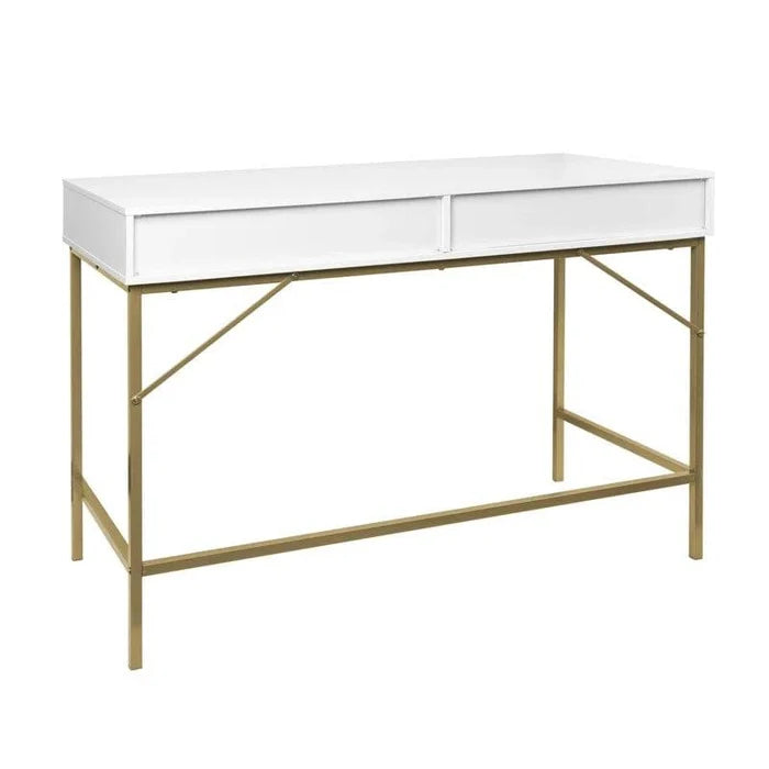 White Vanity Desk with Drawers, Computer Desk with Gold Leg, Makeup Dresssing Table for Bedroom, Home Office, Dressing Room, Study, Living Room, White and Gold - Ouch Cart