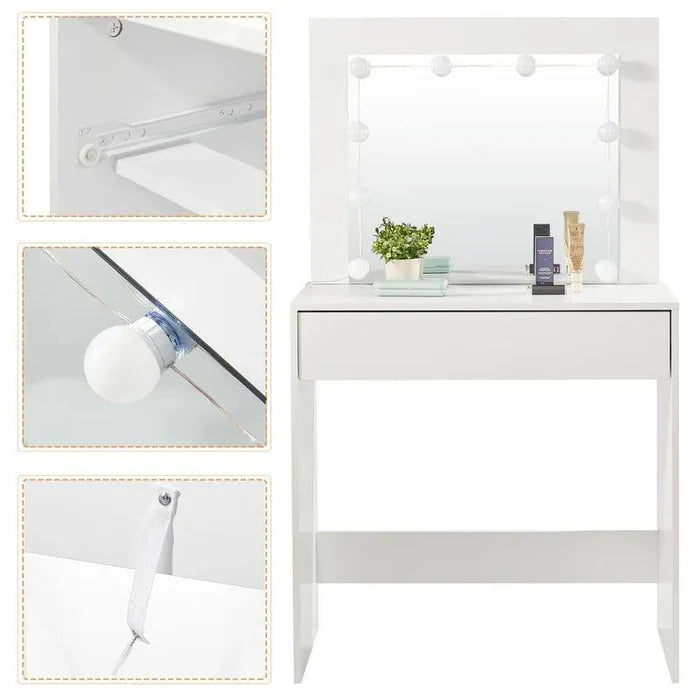 White Vanity Desk with Mirror, Makeup Vanity Desk with Drawers, Table Set for Girl, Bedroom, Storage, (White) - Ouch Cart