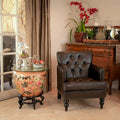 Wide Tufted Upholstery Club Chair with Arm Rest , Brown - Ouch Cart