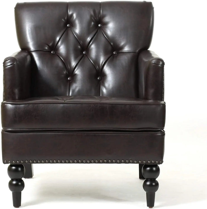 Wide Tufted Upholstery Club Chair with Arm Rest , Brown - Ouch Cart