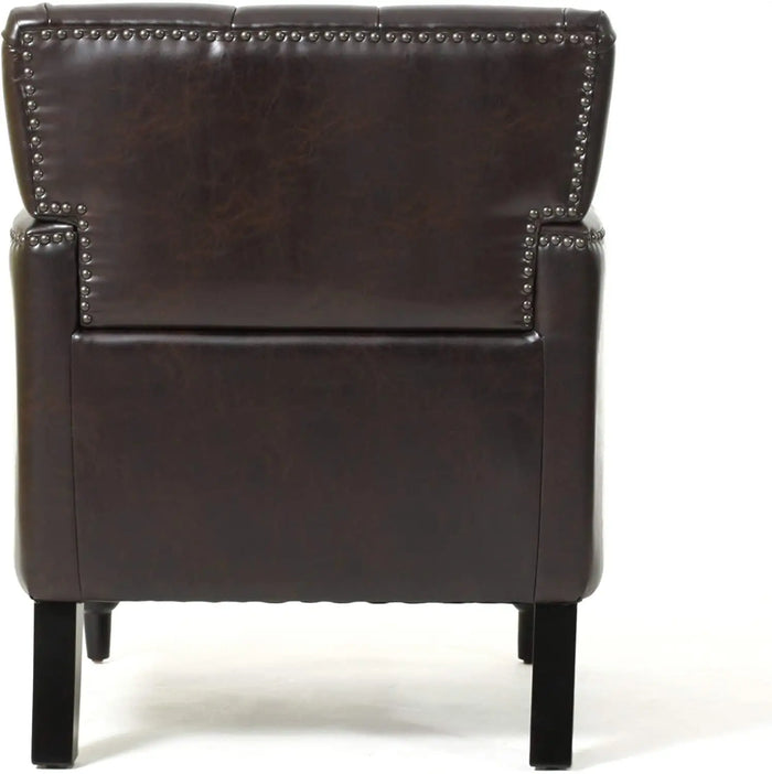 Wide Tufted Upholstery Club Chair with Arm Rest , Brown - Ouch Cart