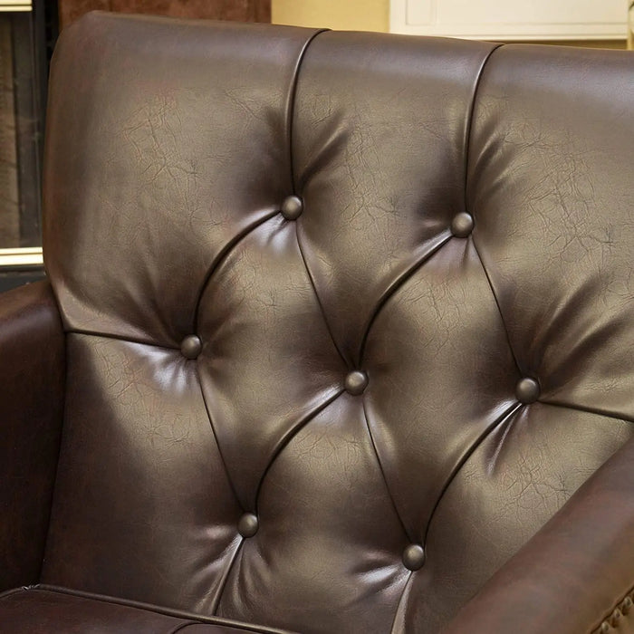 Wide Tufted Upholstery Club Chair with Arm Rest , Brown - Ouch Cart