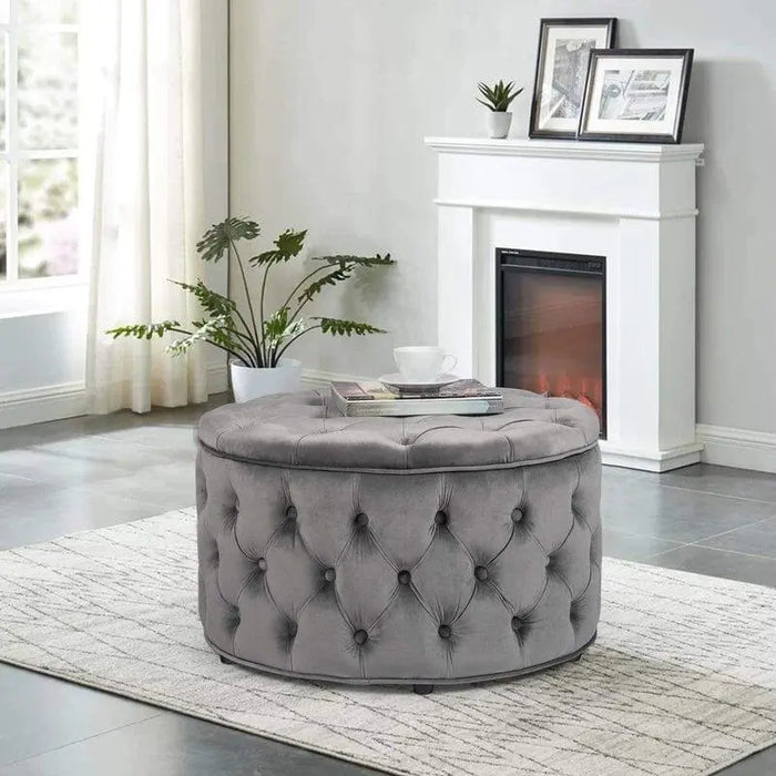 Wide Velvet Tufted Round Storage Ottoman with Storage - Ouch Cart