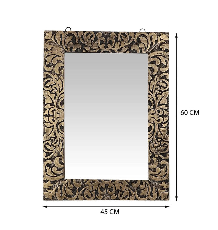 Wood Handcrafted Wall Mirror for Bedroom, Home Decor, Living Room, Bathroom, 59 X 43 2.5 Cm (Gold) - Ouch Cart