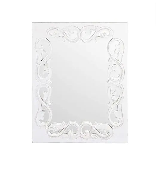 Wood Handcrafted Wall Mirror for Bedroom Home Decor Living Room Bathroom, (60 X 45 X2.2 cm, White) - Ouch Cart