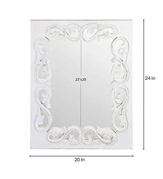 Wood Handcrafted Wall Mirror for Bedroom Home Decor Living Room Bathroom, (60 X 45 X2.2 cm, White) - Ouch Cart