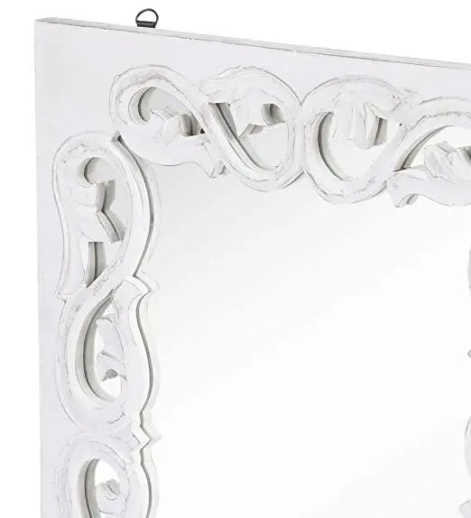 Wood Handcrafted Wall Mirror for Bedroom Home Decor Living Room Bathroom, (60 X 45 X2.2 cm, White) - Ouch Cart
