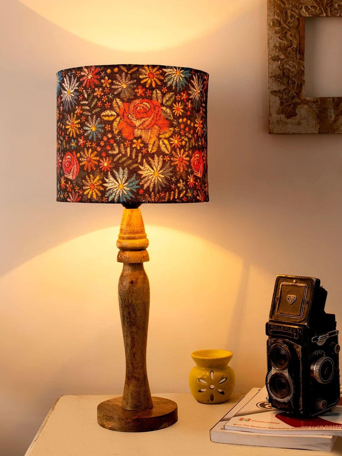Wooden Black Floral Stich Lamp - Ouch Cart