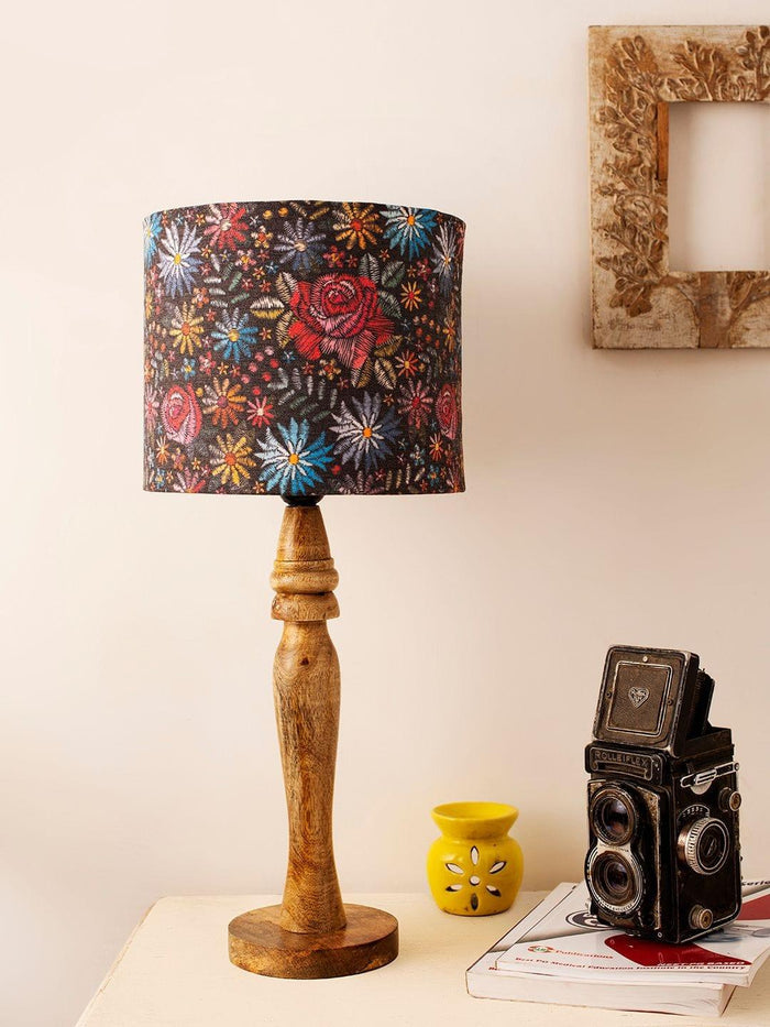 Wooden Black Floral Stich Lamp - Ouch Cart