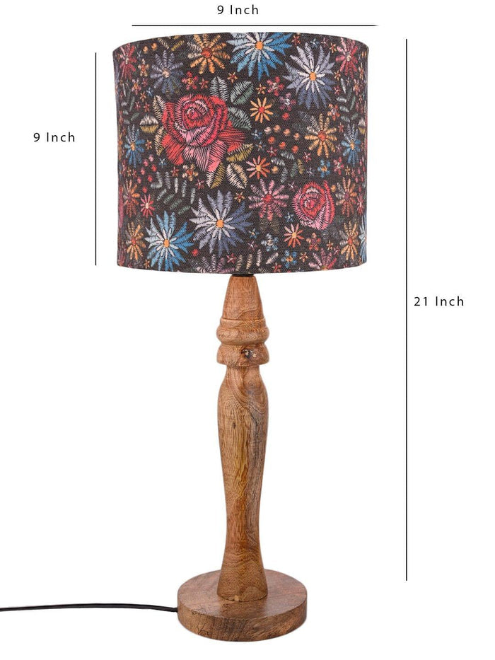 Wooden Black Floral Stich Lamp - Ouch Cart