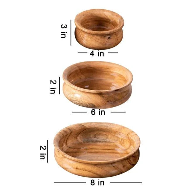 WOODEN BOWL || SET OF 3 || FOOD SAFE || ACACIA WOOD || HOT/COLD MEAL - Ouch Cart