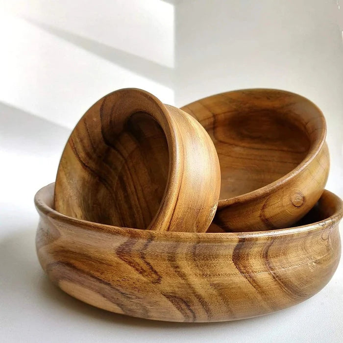 WOODEN BOWL || SET OF 3 || FOOD SAFE || ACACIA WOOD || HOT/COLD MEAL - Ouch Cart