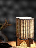 Wooden Brown Base Lamp with pleeted Grey Chainprint Soft Shade - Ouch Cart