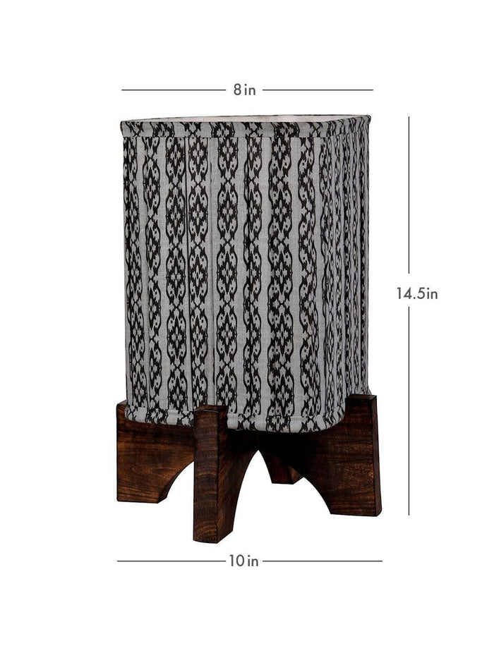 Wooden Brown Base Lamp with pleeted Grey Chainprint Soft Shade - Ouch Cart
