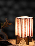 Wooden Brown Base Lamp with pleeted Red Leafyprint Soft Shade - Ouch Cart
