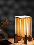 Wooden Brown Base Lamp with pleeted Yellow Candyprint Soft Shade - Ouch Cart