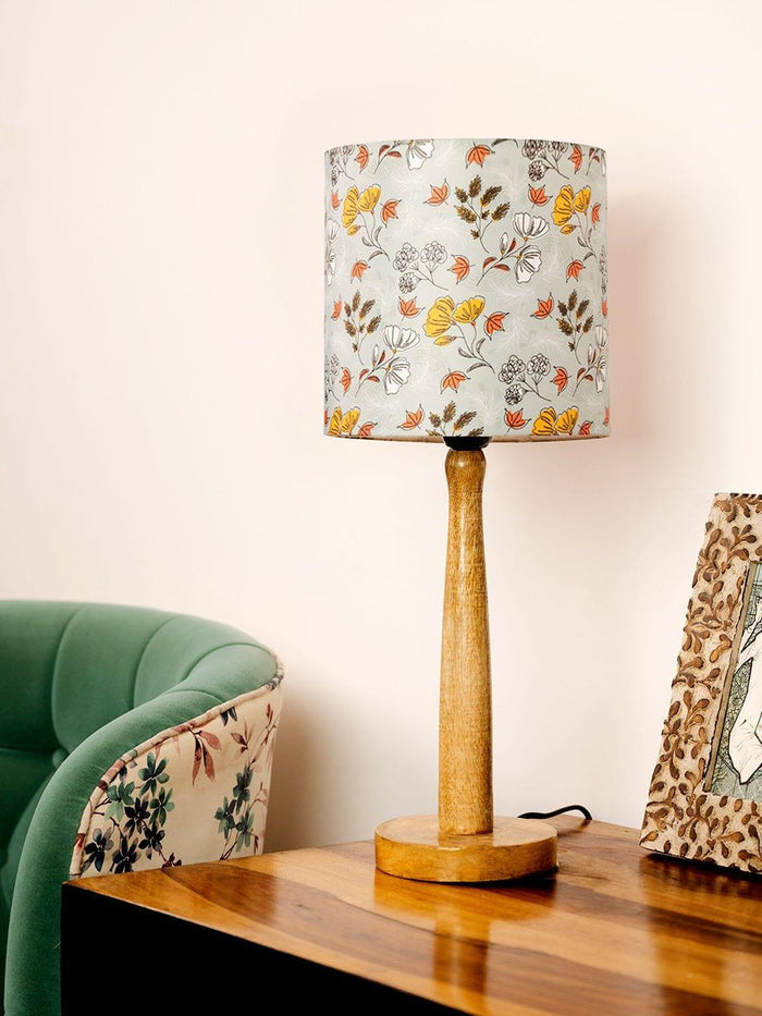 Wooden Brown Lamp with Blue Gardenia Shade - Ouch Cart