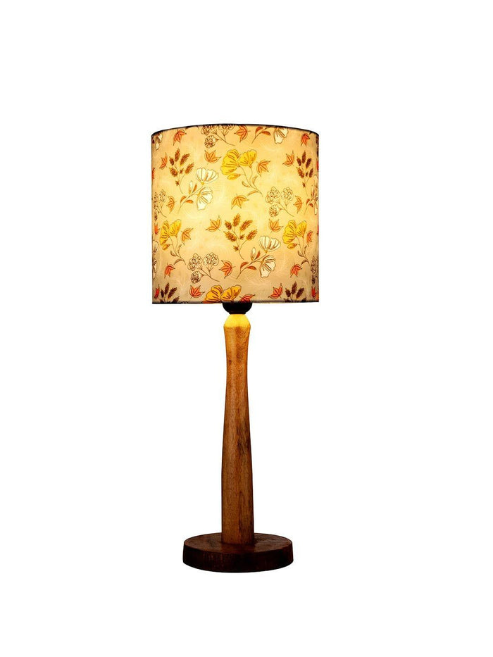 Wooden Brown Lamp with Blue Gardenia Shade - Ouch Cart