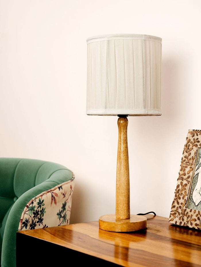 Wooden Brown Lamp with pleeted Balck Shade - Ouch Cart