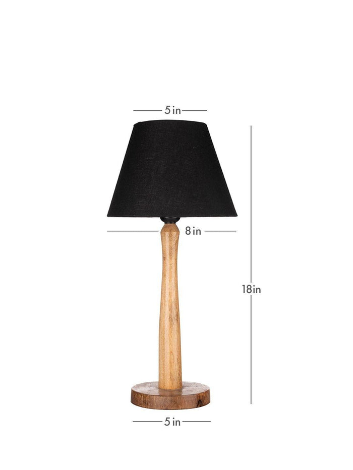 Wooden Brown Lamp with Taper Black Cotton Shade - Ouch Cart