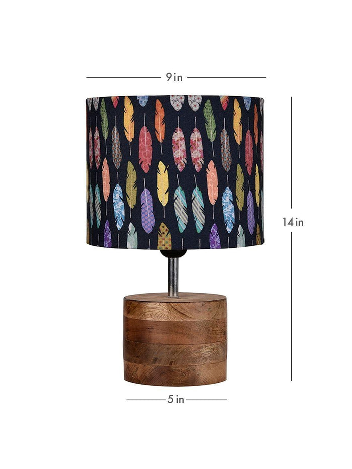 Wooden Brown Log Lamp with Colorful Feathers Shade - Ouch Cart