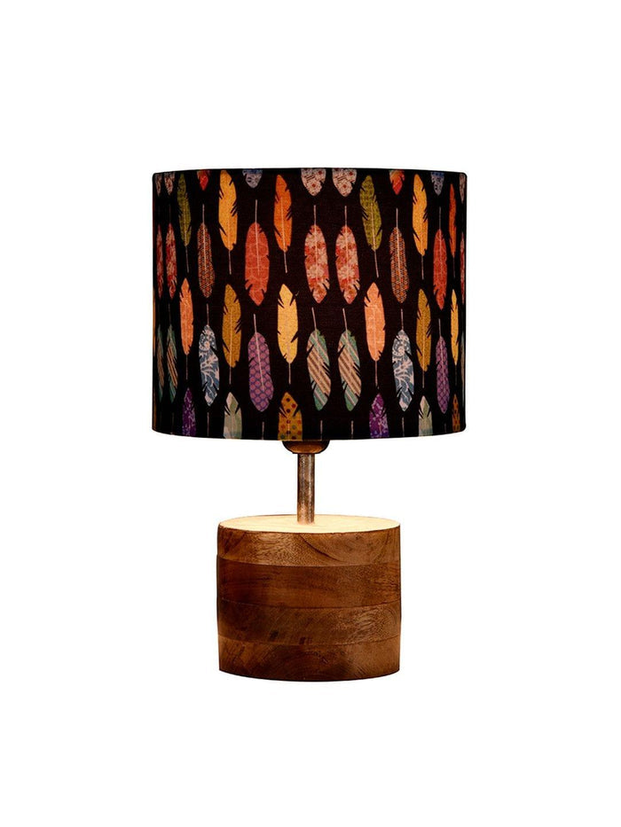 Wooden Brown Log Lamp with Colorful Feathers Shade - Ouch Cart